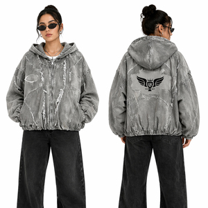 Women Oversized Distressed Hoodie <b>Jacket</b> Vintage Washed Zip Up Streetwear Hooded <b>Jacket</b> Custom Logo Loose Fit - Product Image 1