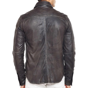 Chemise en cuir noir pour homme, manches longues, col rabattu, couleur unie, style vêtements de travail, tenue d'automne - Product Image 4