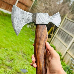 Hacha de doble cabeza de Damasco, patrón clásico, construcción sólida de acero, herramienta para exteriores, supervivencia, camping, madera - Product Image 4