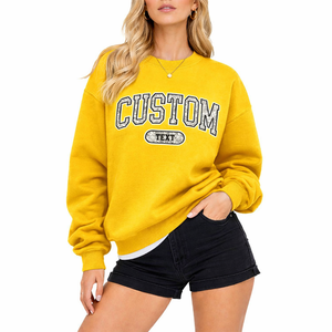 Women Custom Logo Oversize Drop shoulder <b>Sweatshirt</b> Yellow Loose Fit Crew Neck Pullover Soft 100%Cotton Fleece Street Style - Product Image 1