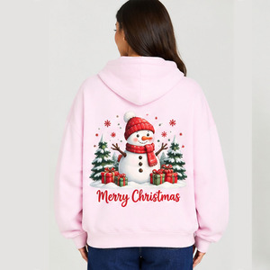 Personalized <b>Christmas</b> <b>Hoodie</b> 100% Polyester Casual Style Custom Sublimation Printed Holiday Pullover Snowman Graphic For Women - Product Image 1
