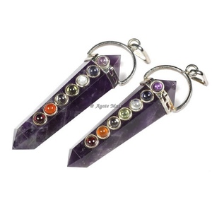 Vente en gros pendentif en métal sept chakras collier agate Feng Shui gravé améthyste pierre précieuse cristal naturel amour décoration de la maison - Product Image 6