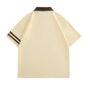 เสื้อโปโลผู้ชายสีครีม แขนสั้น สีพื้น ปกสีน้ำตาล ลายทาง สวมใส่สบาย ระบายอากาศได้ดี ผ้าฝ้ายอ๊อกซ์ฟอร์ด ทรงปกติ - Product Image 2