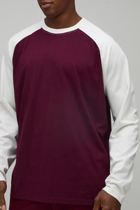 T-shirt à manches longues pour homme, coupe oversize, blocs de couleur, raglan, 240 GSM, 100% coton, éco-responsable, épaules tombantes, logo personnalisé OEM, vente en gros - Product Image 6