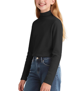 Hauts tricotés noirs à manches longues pour enfants, uniformes scolaires chauds, t-shirts à col roulé de couleur unie pour filles - Product Image 2