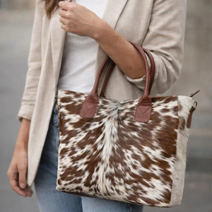 Sac fourre-tout en cuir véritable à poils, qualité export, tendance, grande capacité pour femme, couleur unie, fermeture éclair, vente en gros LHTB-0113 - Product Image 1