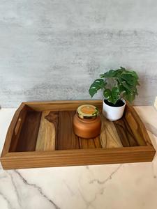 Grand plateau en teck avec poignées - Bois naturel vintage pour petit-déjeuner - Cadeau idéal - Plateau utilitaire en bois - Plateau de service en bois - Product Image 6