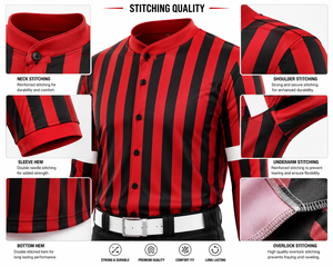 Maillot de baseball rayé rouge et noir à manches longues, uniforme respirant avec col boutonné et pantalon assorti - Product Image 3