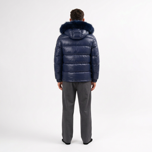 <b>Men's</b> Navy Blue <b>Hooded</b> Puffer Jacket with <b>Fur</b> Trim Windproof Breathable Down Filled Zipper Front Casual Winter <b>Coat</b> Loose - Product Image 6