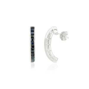 Aros Clásicos de Plata 925 con Incrustaciones de Zafiros para Uso Diario Femenino, Diseño Geométrico - Product Image 5