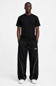 <b>Men's</b> Black Sweatpants <b>White</b> Side Stripe Elastic Waist Drawstring Casual <b>Joggers</b> Breathable Lightweight Polyester Straight - Product Image 2