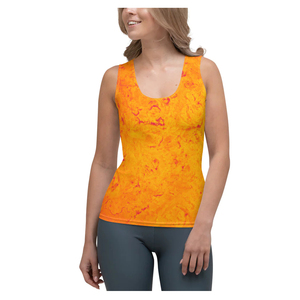 Women's Summer Orange Tie Dye Tank <b>Top</b> Sublimation Printed Breathable Polyester Casual Fitness Wear O-Neck Style - Product Image 1