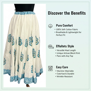 กระโปรงผ้าฝ้าย 36 คามีลี งานฝีมือพิมพ์ลายด้วยมือสำหรับผู้หญิง ทรงบานยาว พร้อมซับในลายดอกแอสเตอร์ แต่งขอบด้วยผ้าตัดเย็บแบบต่างสี ดีไซน์แบบเดรส - Product Image 3