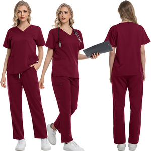 Quick Drying Woven Polyester Hospital <b>Scrub</b> Uniform <b>Set</b> Soft Touch Nurse USA Style V Neck <b>Scrub</b> <b>Set</b> for Women Needle Detection - Product Image 1