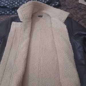 <b>Men's</b> Vintage PU Leather Jacket Sherpa <b>Lined</b> <b>Fleece</b> Warm Winter <b>Coat</b> Turn-down Collar Zipper - Product Image 6