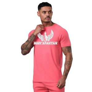 T-shirt de sport pour homme rose corail à manches courtes, léger, respirant, pour l'entraînement, la course, la remise en forme, la gym, vêtements de sport - Product Image 1