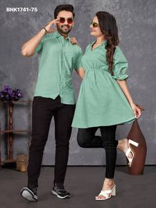 Beautiful Slub Cotton with Solid Short-Sleeve Shirt & Woman's <b>Tunic</b> Combo Collection Online Shopping India Supplier from Surat - Product Image 4