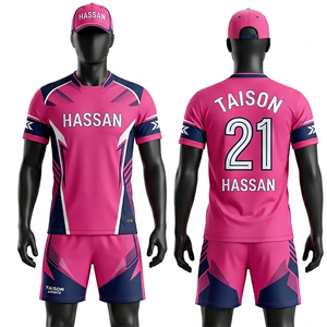 Uniforme de Bádminton para Hombre, 150 GSM, Tela de Poliéster Premium que Absorbe la Humedad, Diseño de Paneles Rosa y Azul Marino, Logotipo Personalizado por Sublimación - Product Image 1