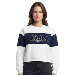 High Quality Oversized Long Sleeve Top Custom Women's 100% Cotton Color <b>Block</b> Crewneck Sweatshirt Casual Knit Pullover Hoodies - Product Image 1