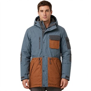 <b>Men's</b> <b>Long</b> Hooded Color Block <b>Puffer</b> Jacket Waterproof Polyester Winter Casual Outdoor Zipper <b>Coat</b> - Product Image 1