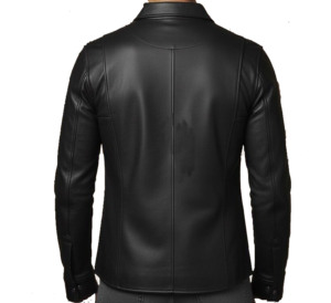 Chemise en cuir noir pour homme, manches longues, col rabattu, style motard, chemise décontractée, couleur unie, vêtements d'automne, mode cuir - Product Image 4