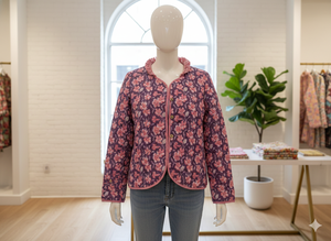 Veste matelassée florale pour femme en coton respirant, rembourrée, pour l'automne et l'hiver, décontractée, à manches longues, boutonnée sur le devant, imprimée à motifs. - Product Image 5