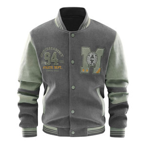 Men's Woolen Varsity <b>Jacket</b> Stand Collar Embroidered <b>Patch</b> Color Block Regular Fit Zipper Front Winter Outerwear Finished Quick - Product Image 3