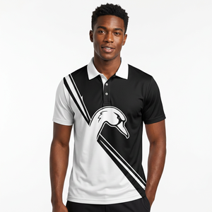 <b>Men's</b> <b>Short</b> <b>Sleeve</b> Polo <b>Shirt</b> With Duck Logo Print Black <b>White</b> Color Block Casual Fit Regular Breathable Knitted Polyester - Product Image 3