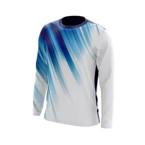 T-shirt à manches longues pour homme, imprimé par sublimation, dégradé bleu et blanc, séchage rapide, col rond, tricoté en polyester, pull décontracté pour l'été - Product Image 1
