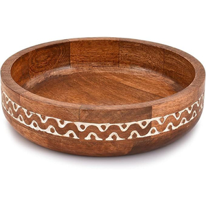 Bol décoratif en bois finition antique, fait main, style rustique, centre de table pour collations et salades, ensemble de service durable en bois de manguier - Product Image 5