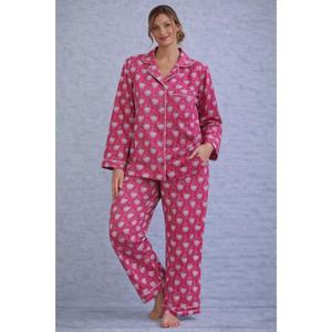 Ensemble de pyjama en coton pour femmes, imprimé floral à la main, ensemble de vêtements de détente et de nuit doux - Product Image 1