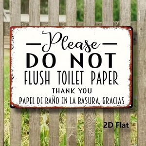 CIFbuy Plaque Métallique Vintage Bilingue pour Papier Toilette – Ne Pas Laver – Décoration de Noël pour Salle de Bain – Disponible en Anglais et Espagnol - Product Image 1