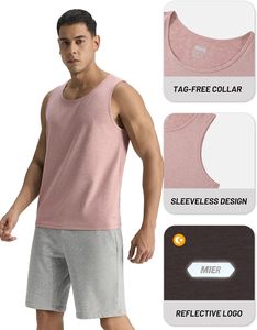 Camiseta sin mangas rosa para hombre, cuello redondo, color sólido, informal, transpirable, ecológica, de secado rápido, tejido de punto de spandex/algodón, estilo musculoso. - Product Image 3