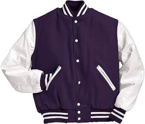 Blouson universitaire homme en laine premium avec manches en cuir de vachette, style bomber, col montant, pour lycée et université - Product Image 6