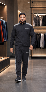 REXFIT SPORTS 2026 Ensemble de survêtement personnalisé en nylon noir avec bandes latérales blanches, veste zippée intégrale et pantalon, ensemble de vêtements de sport à marque privée - Product Image 4
