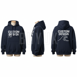 Sweat-shirt à capuche bleu personnalisé pour homme, en molleton de coton, coupe oversize, poche avant, imprimé sérigraphié, vêtement d'automne - Product Image 2