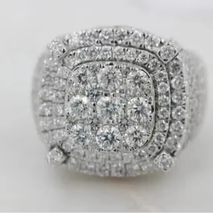 Moissanite Cluster <b>Ring</b> 925 Sterling <b>Silver</b> Luxury Iced Out <b>Statement</b> <b>Ring</b> Diamond Look Hip Hop Jewelry for Men Women - Product Image 1