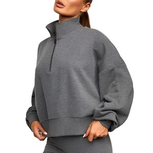 High Quality Brand New Custom Logo Embroidery <b>Quarter</b> <b>Zip</b> <b>Women's</b> Hoodies Fleece Cotton Oversize <b>Sweatshirt</b> Quick Dry - Product Image 2