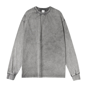 เสื้อยืดผู้ชายผ้าฝ้ายแขนยาวซักด้วยกรดเสื้อคอกลมออกแบบได้100% - Product Image 6