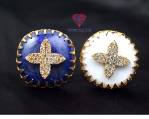 18K Gold Plated <b>Lapis</b> <b>Lazuli</b> & White Agate Adjustable Statement <b>Ring</b> | CZ Floral Designer Jewelry Cocktail <b>Ring</b> - Product Image 5
