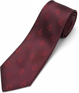 Corbata Masónica con Diseño de Compás y Escuadra - [Color Granate] Aproximadamente 56 Pulgadas de Largo y 3 Pulgadas de Ancho, Hecha de Poliéster - Product Image 2