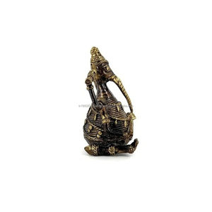 Handcrafted Brass Ganesha <b>Statue</b> 4 Inch <b>Gold</b>-Plated Antique Tribal Art Pooja Decor Collectible - Product Image 4
