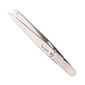Pinzas de depilación de alta calidad, pinzas para cejas con punta inclinada, pinzas para cejas de acero inoxidable con punta inclinada y agarre plano. - Product Image 4