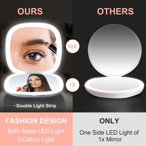 Specchio da Viaggio LED Compatto da 4 Pollici, Ingrandimento 1X/10X, Illuminazione Bifacciale, Ricaricabile USB, Luce Dimmerabile - Product Image 4