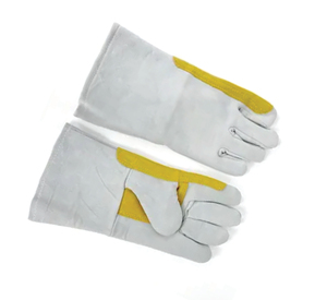 Heavy Duty Leather Welding <b>Gloves</b> With Cotton Liner Reinforced Palm Yellow Accents <b>Long</b> Cuff TIG Application - Product Image 3