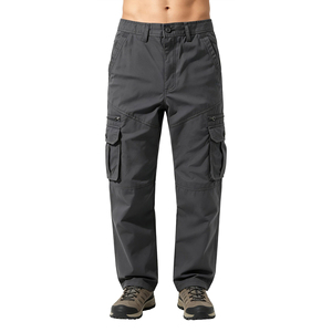 <b>Men's</b> Dark <b>Grey</b> <b>Cargo</b> Trousers With Side Pockets Elastic Cuffed Hem Jogger Pants Casual Lightweight Workwear Trousers - Product Image 1
