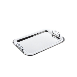 Plateau de service rectangulaire de luxe en acier inoxydable, plateau décoratif en métal argenté avec poignées élégantes pour la maison, l'hôtel et les fêtes - Product Image 1