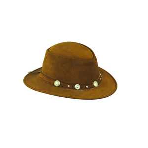 Sombrero vaquero occidental de cuero genuino marrón para hombre y mujer, con ala ancha para proteger la cara y el cuello, incluye una correa de barbilla extraíble. - Product Image 1