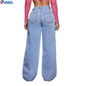 Pantalones Anchos de Mezclilla para Mujer, Talla Grande, Nuevo Diseño Estilo Mariposa, Transpirables, de Pierna Ancha, Cintura Alta, Rectos - Product Image 4