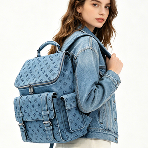 Portable High Quality Denim Women's <b>Large</b> Capacity Fringe Drawstring <b>Backpack</b> for Travel Outdoor Student Daily Use - Product Image 2